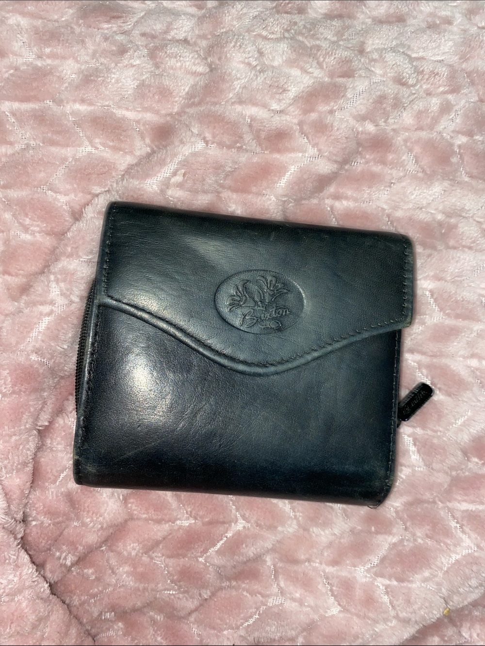 Black Leather Men's Wallet with Embossed Logo